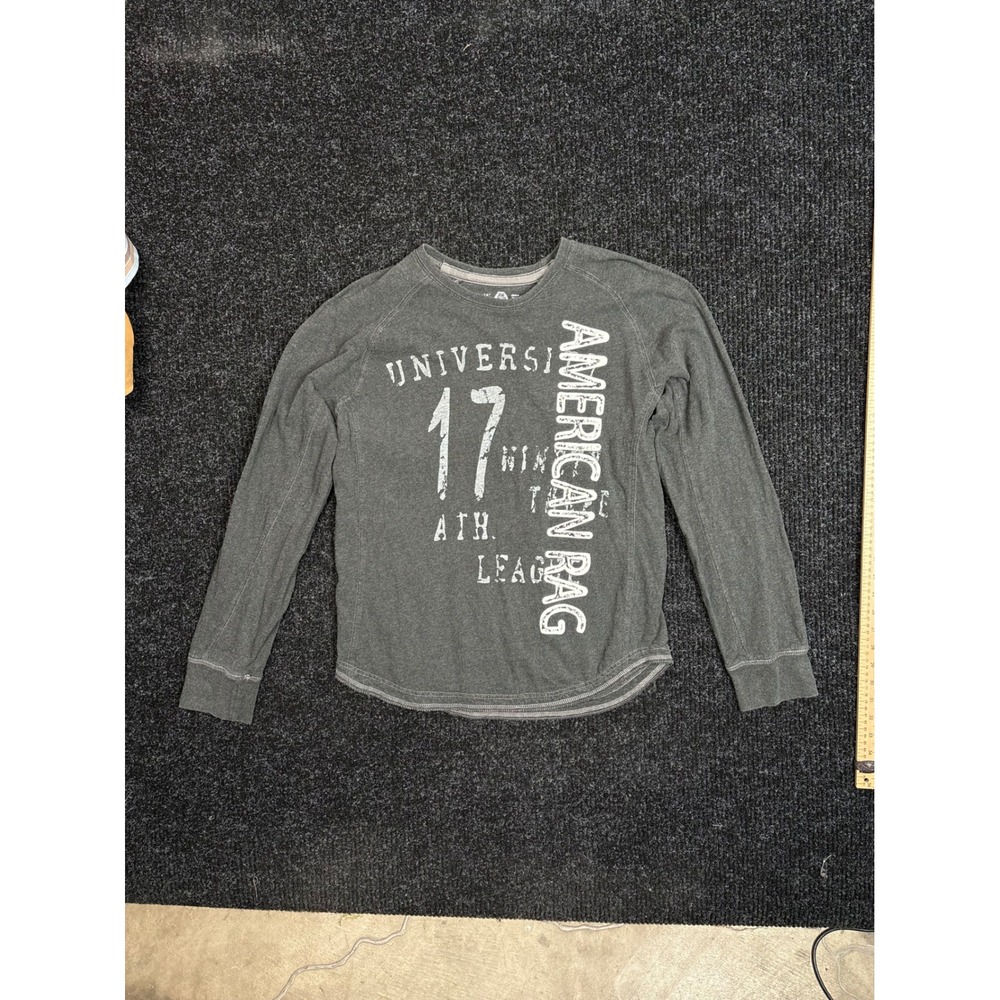 American Rag Mens Large Gray Long Sleeve Graphic Thermal Shirt University 17 Ath